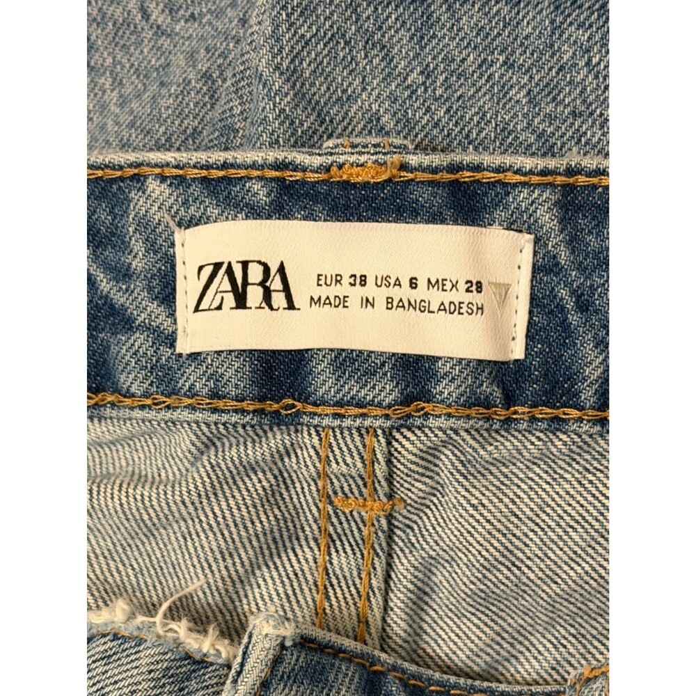 ZARA Jeans Womens 6 High Rise Light Wash Distressed Straight Leg Denim - Picture 4 of 8